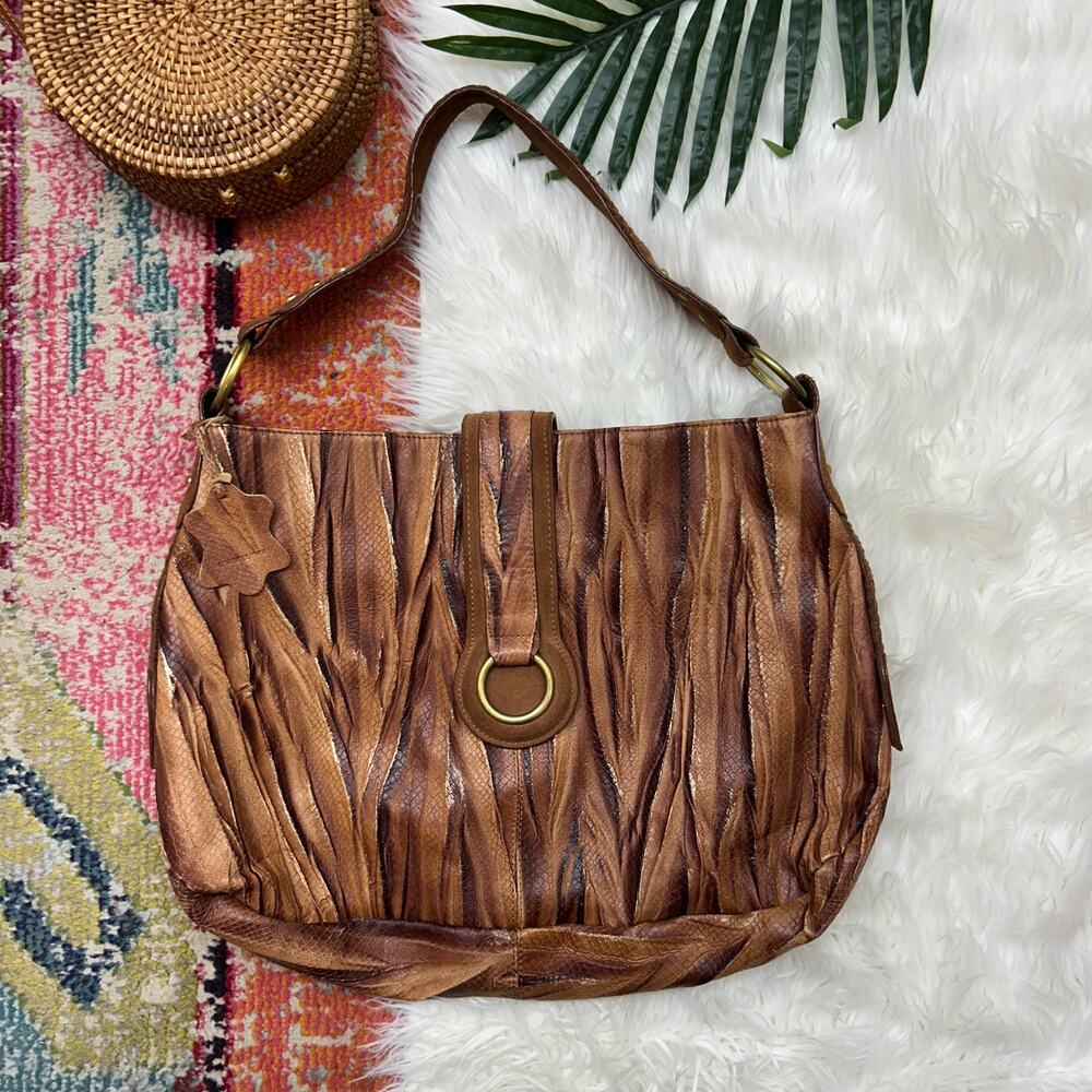 Charlie Lapson Hobo Shoulder Bag Brown Leather Purse Neutral Western